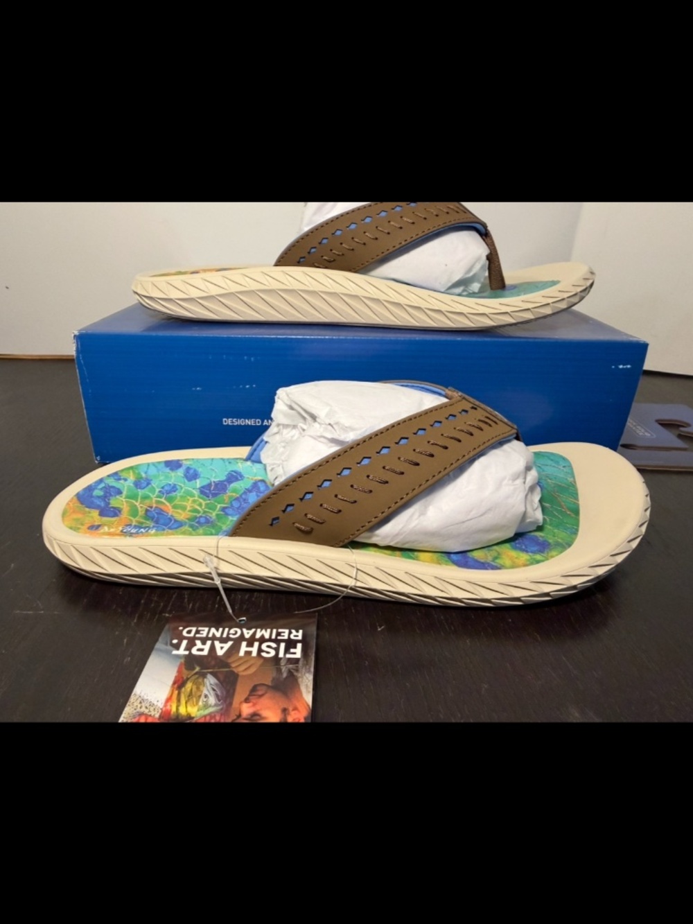 Korkers Fish Flip Dorado Sandals Flip Flops Blue/Green/Yellow Mens 10